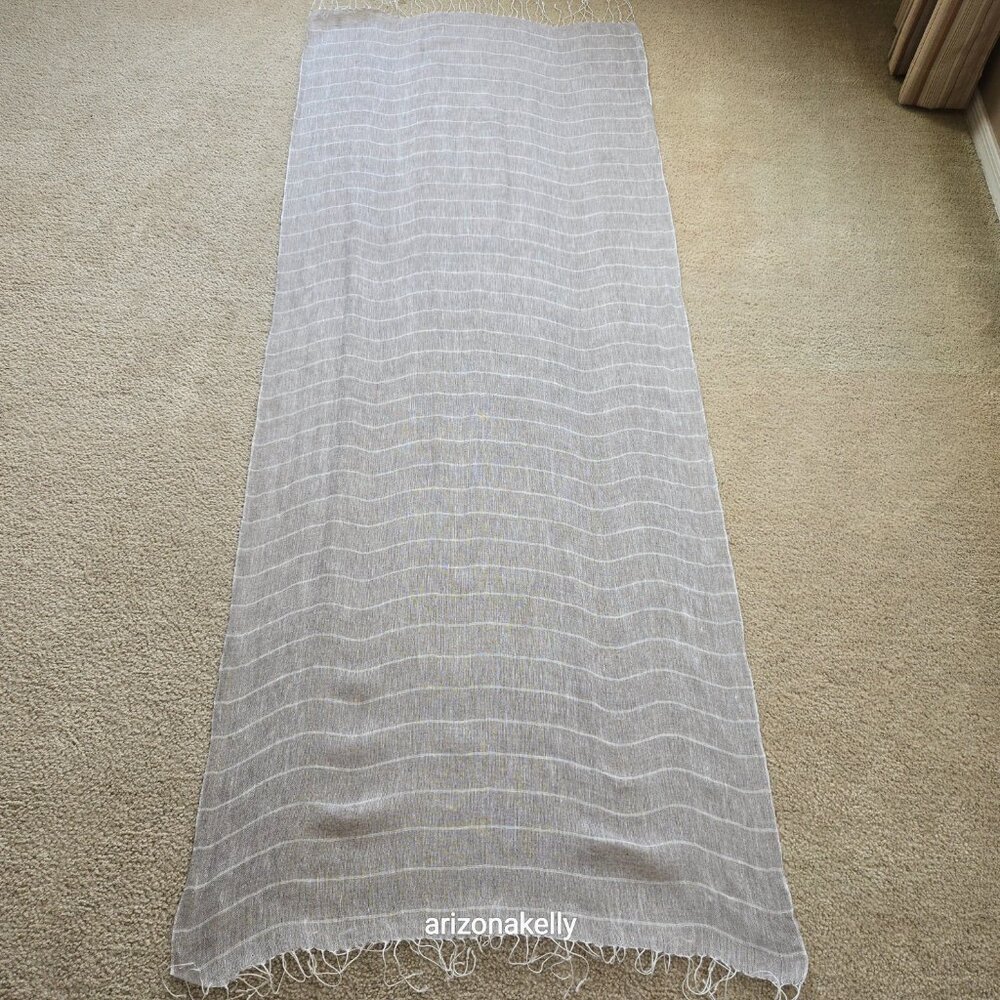 Linen Scarf Tan With White Stripes - Picture 5 of 9